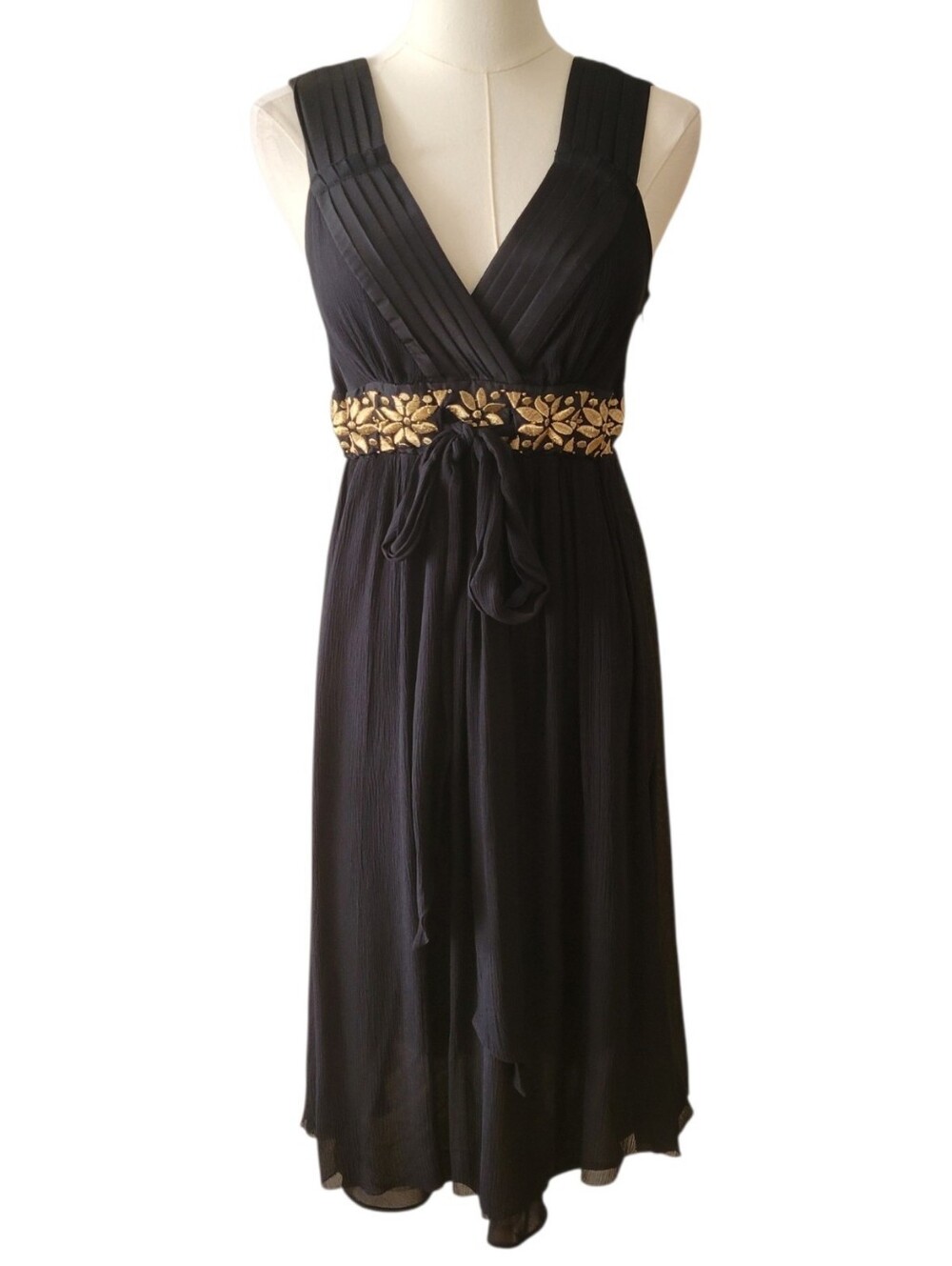 Banana Republic Black & Gold Silk Grecian Cocktail Dress Size 4